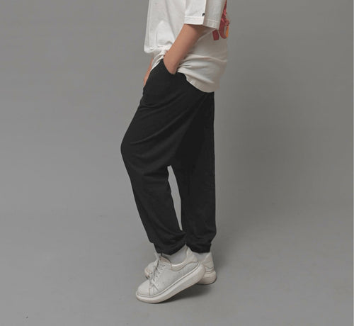 Cropped Baggy Pants - Black (Summer-Friendly) XXS - Premium Unisex | LEKSI Pakistan
