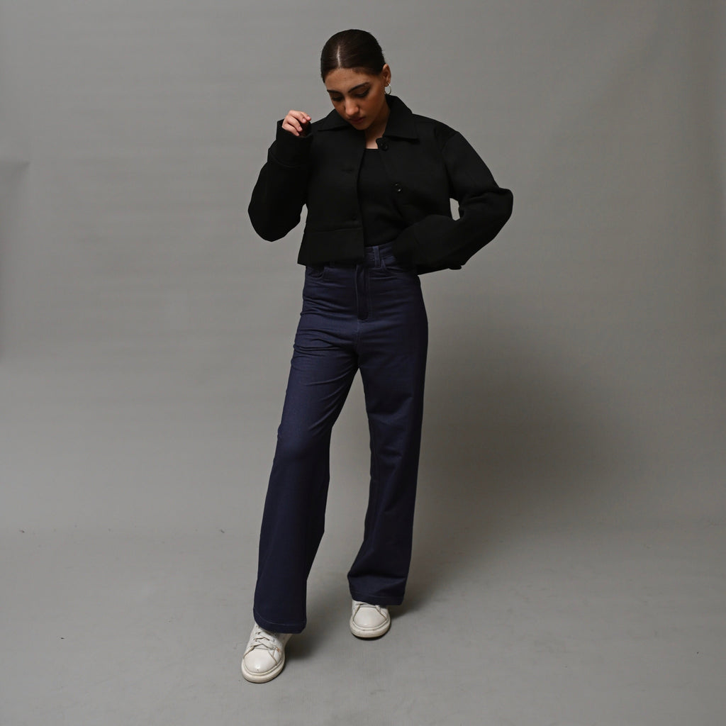 Cropped Black Jacket XS - Premium Unisex Cropped Jacket | LEKSI Pakistan