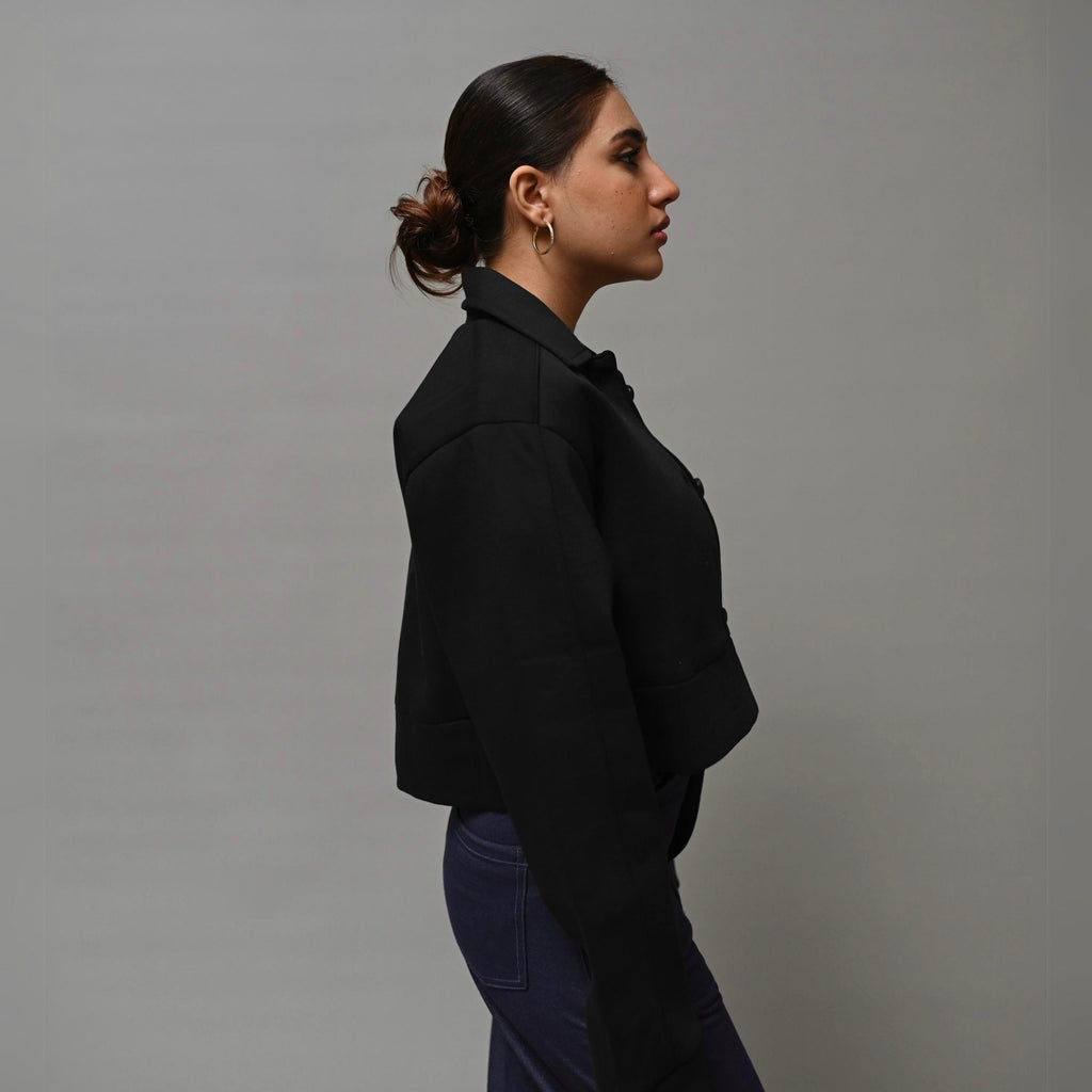 Cropped Black Jacket XS - Premium Unisex Cropped Jacket | LEKSI Pakistan