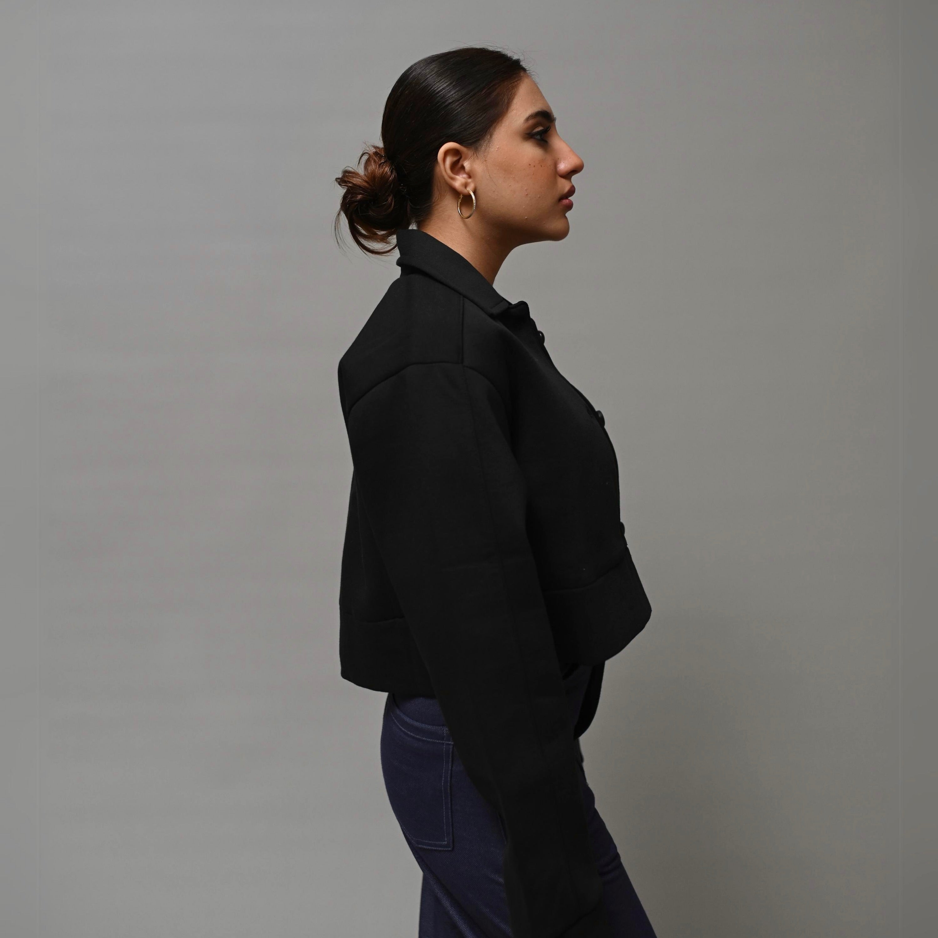 Cropped Black Jacket XS - Premium Unisex Cropped Jacket | LEKSI Pakistan