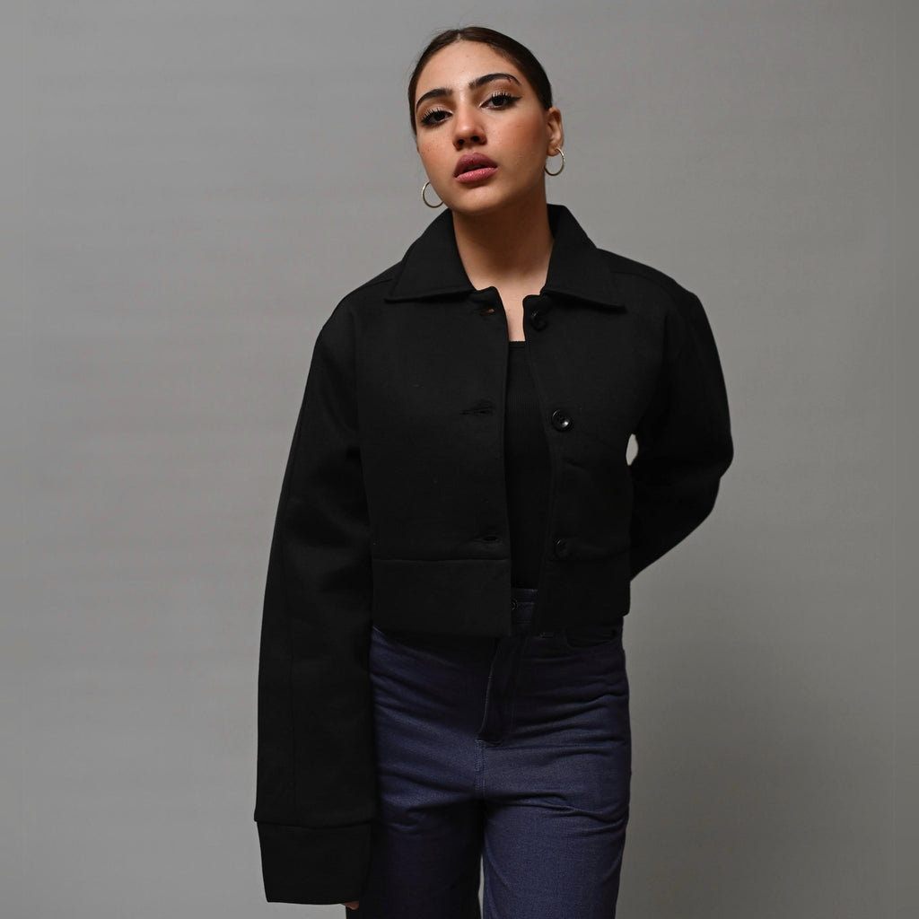 Cropped Black Jacket XS - Premium Unisex Cropped Jacket | LEKSI Pakistan
