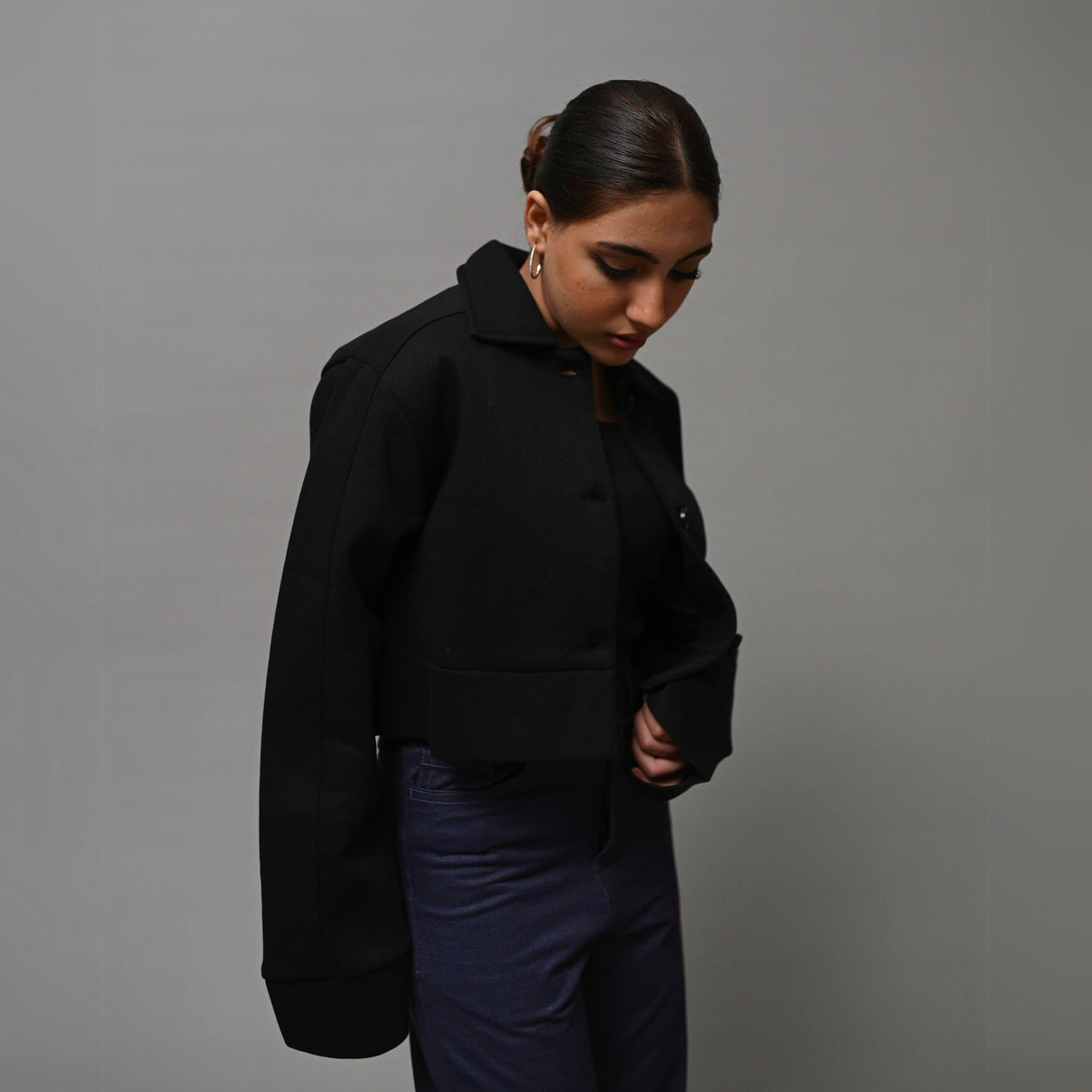 Cropped Black Jacket XS - Premium Unisex Cropped Jacket | LEKSI Pakistan