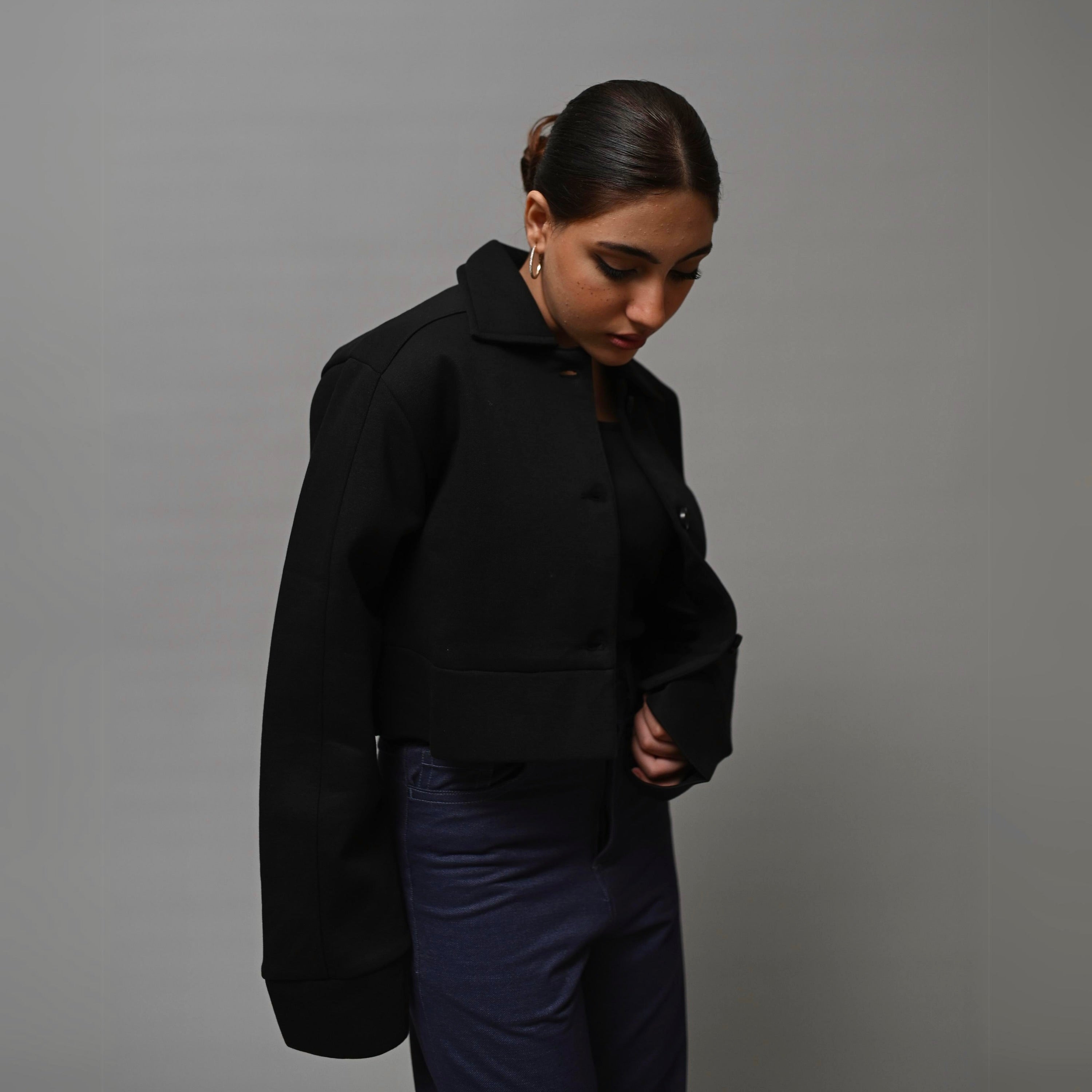 Cropped Black Jacket XS - Premium Unisex Cropped Jacket | LEKSI Pakistan