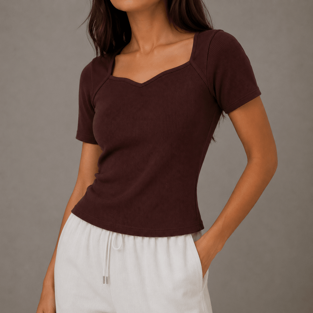 Cupid Cocoa Ribbed Top XS - Premium Unisex Square Neck | LEKSI Pakistan