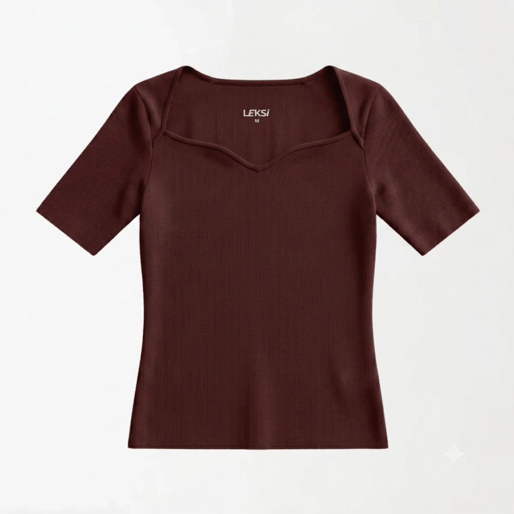 Cupid Cocoa Ribbed Top XS - Premium Unisex Square Neck | LEKSI Pakistan