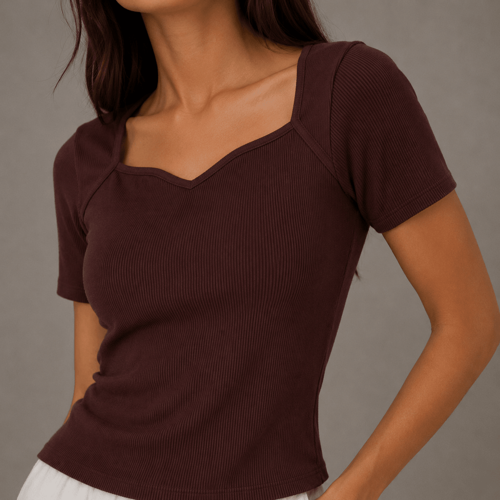 Cupid Cocoa Ribbed Top XS - Premium Unisex Square Neck | LEKSI Pakistan
