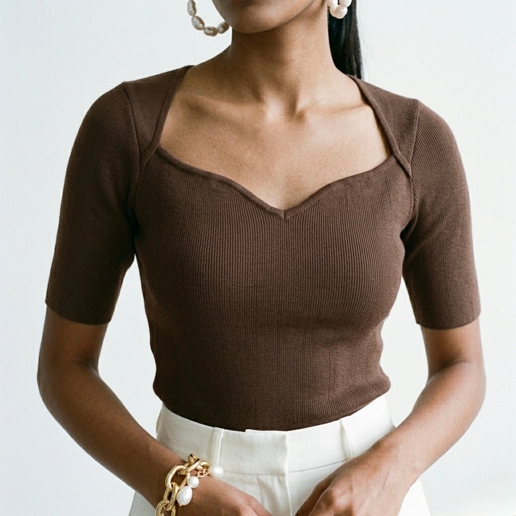 Cupid Cocoa Ribbed Top XS - Premium Unisex Square Neck | LEKSI Pakistan