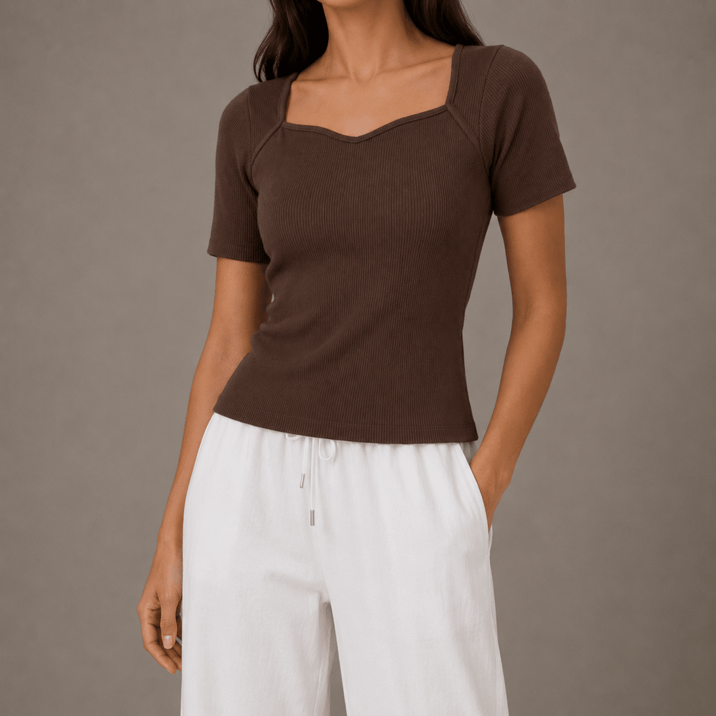 Cupid Cocoa Ribbed Top XS - Premium Unisex Square Neck | LEKSI Pakistan