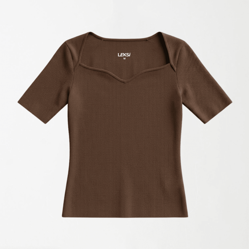 Cupid Cocoa Ribbed Top XS - Premium Unisex Square Neck | LEKSI Pakistan
