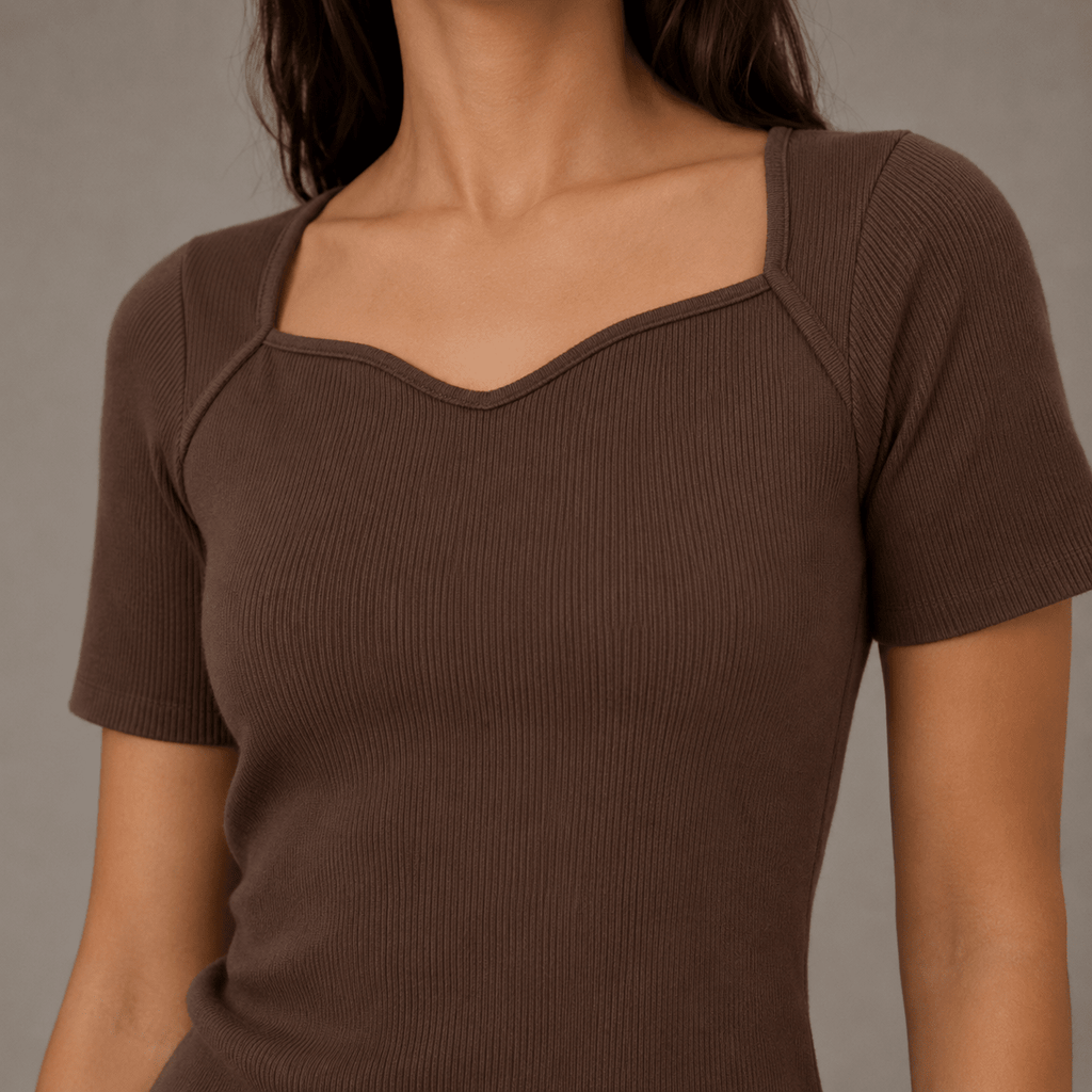 Cupid Cocoa Ribbed Top XS - Premium Unisex Square Neck | LEKSI Pakistan