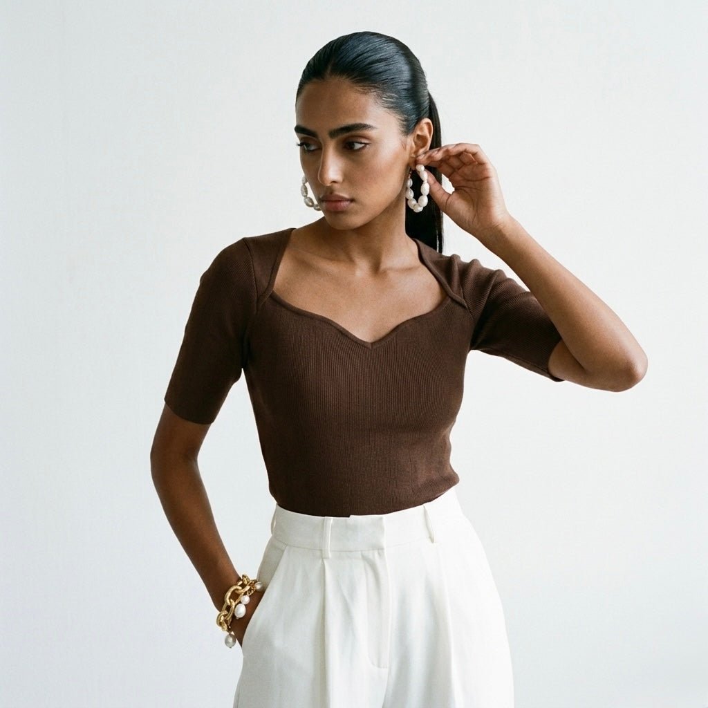Cupid Cocoa Ribbed Top XS - Premium Unisex Square Neck | LEKSI Pakistan
