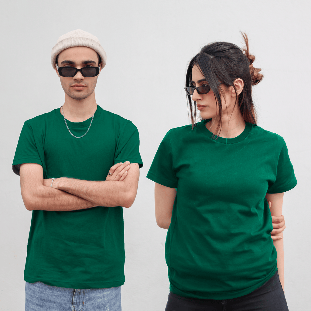 Dark Green - Plain Round Neck Unisex Plain T-Shirt XXS - Premium Unisex | LEKSI Pakistan