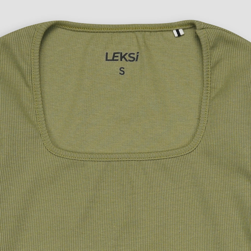 Dark Olive Green Square Neck Ribbed Shirt XXS - Premium Unisex Square Neck | LEKSI Pakistan