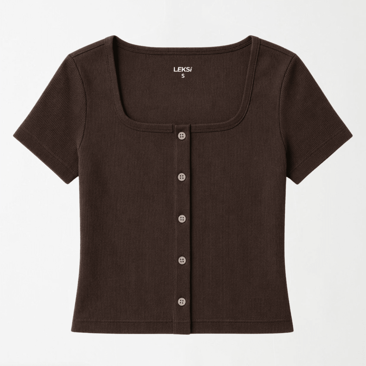 Deep Cocoa Button Through Square Neck Top XXS - Premium Unisex Square Neck | LEKSI Pakistan