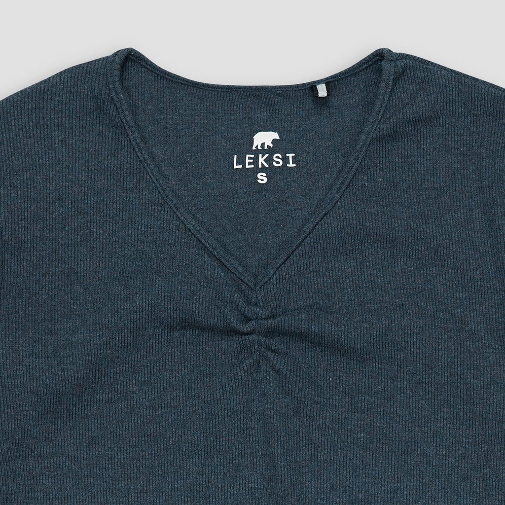 Denim Blue Ribbed V - Neck XXS - Premium Unisex | LEKSI Pakistan