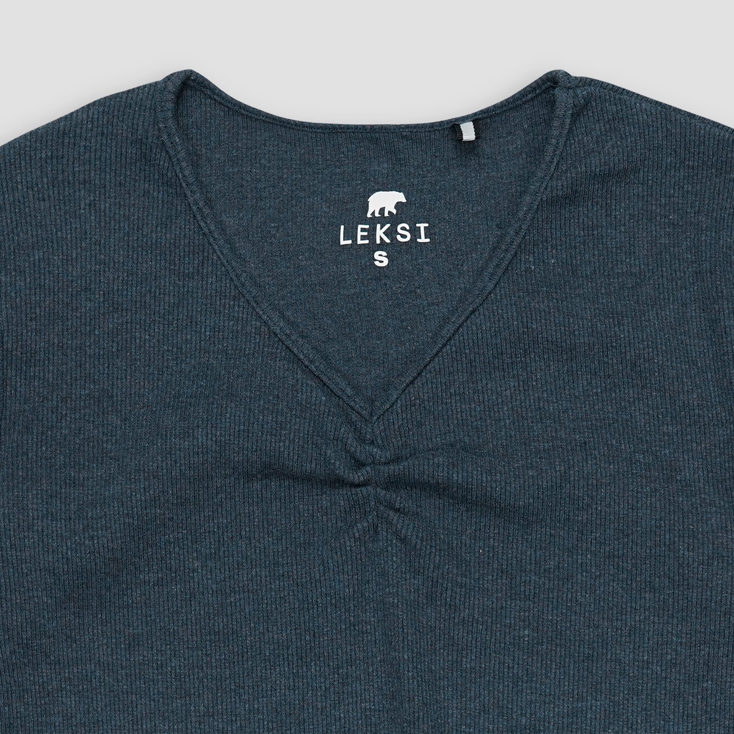 Denim Blue Ribbed V - Neck XXS - Premium Unisex | LEKSI Pakistan