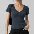 Denim Blue Ribbed V-Neck XXS - Premium Unisex | LEKSI Pakistan