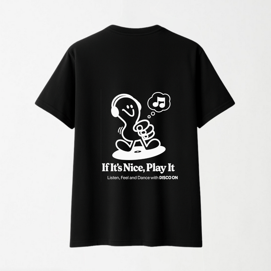 DISCO ONLY 'Play It Twice V6' - Round Neck Unisex T Shirt S - Premium Unisex Graphic T-Shirt | LEKSI Pakistan