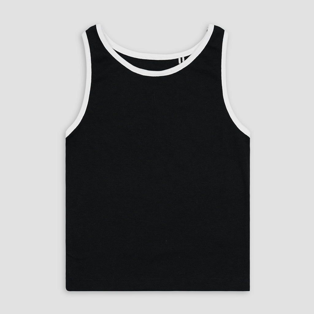 Essential Black Ribbed Tank Top with White Outline XXS - Premium Unisex | LEKSI Pakistan