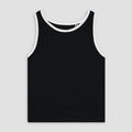 Essential Black Ribbed Tank Top with White Outline XXS - Premium Unisex | LEKSI Pakistan