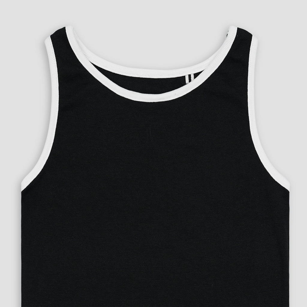 Essential Black Ribbed Tank Top with White Outline XXS - Premium Unisex | LEKSI Pakistan