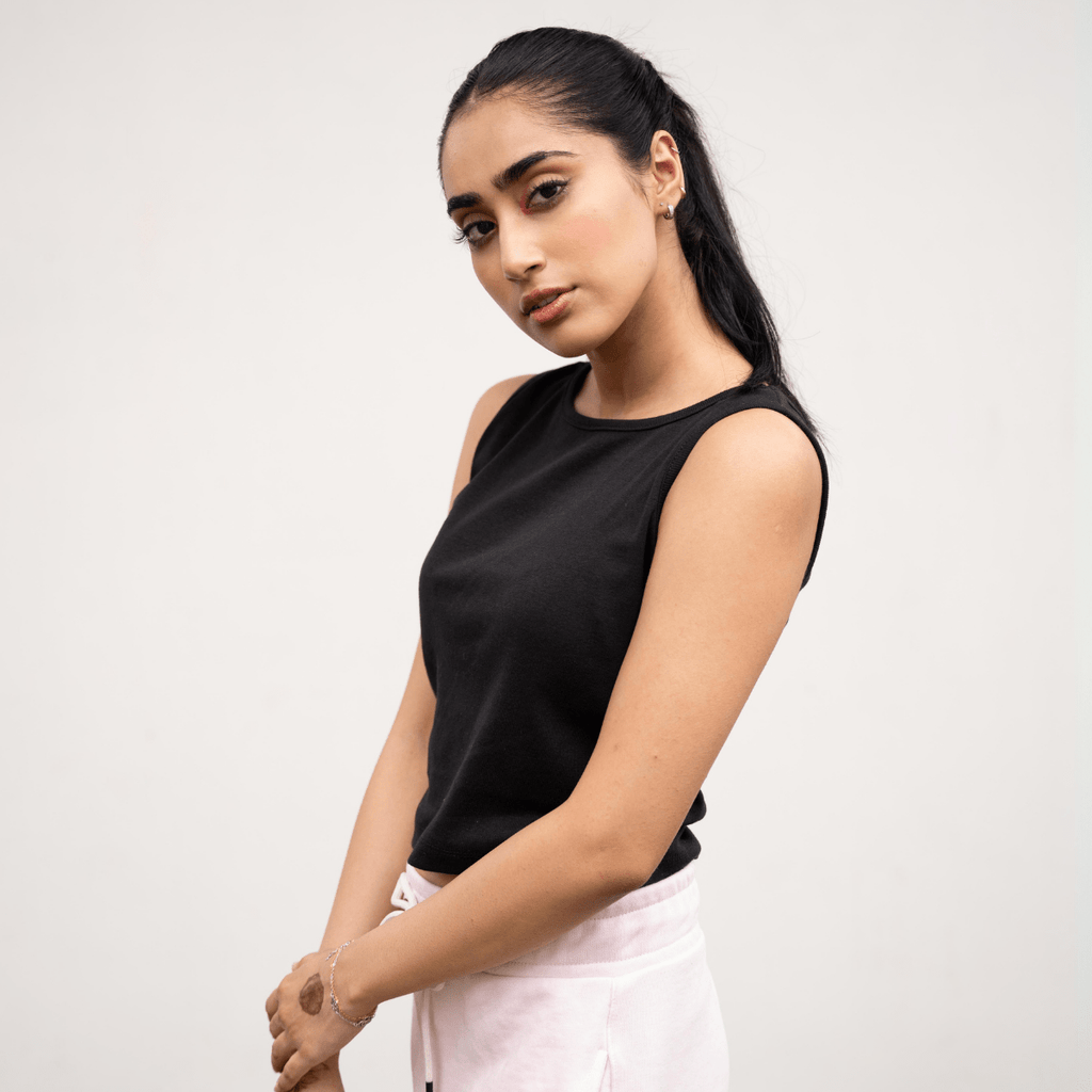 Essential Black Ribbed Tank Top XXS - Premium Unisex | LEKSI Pakistan