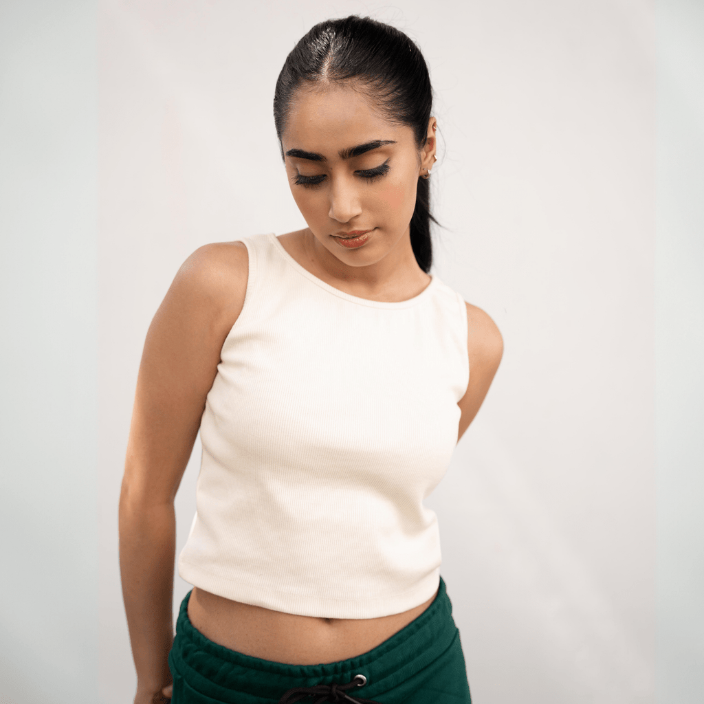Essential Off White Ribbed Tank Top XXS - Premium Unisex | LEKSI Pakistan