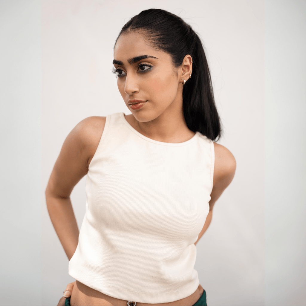 Essential Off White Ribbed Tank Top XXS - Premium Unisex | LEKSI Pakistan