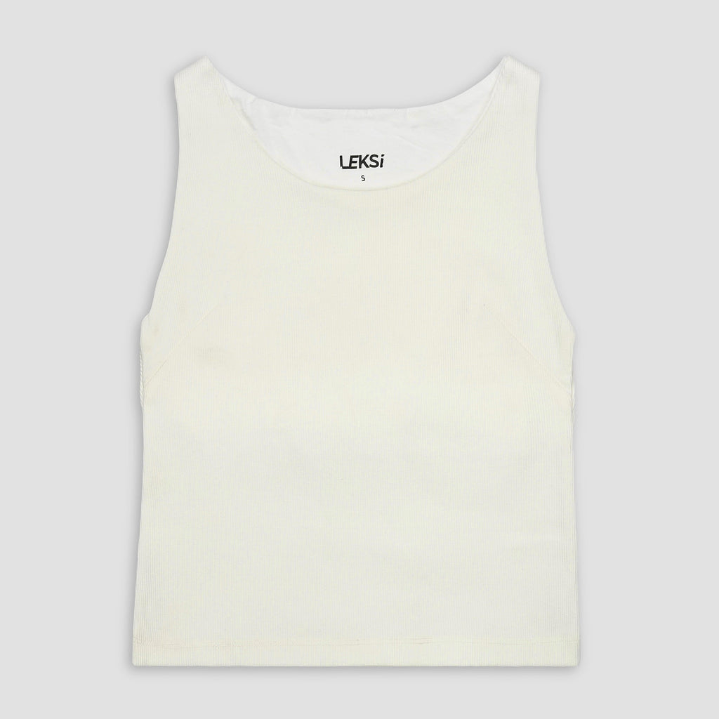 Essential Off White Ribbed Tank Top XXS - Premium Unisex | LEKSI Pakistan