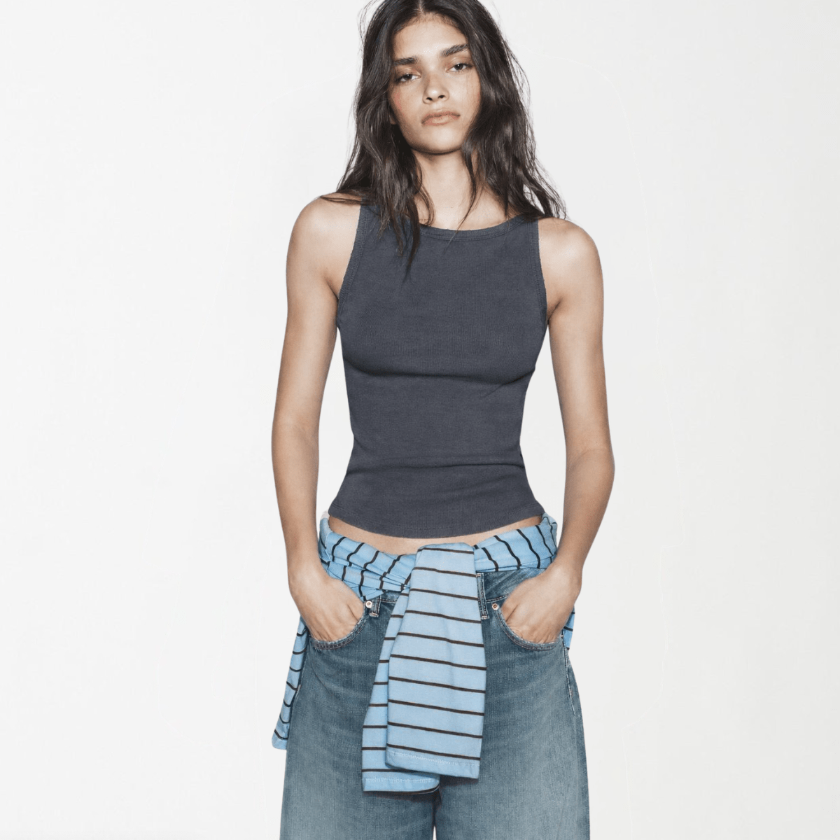 Faded Ribbed Halter Top XS - Premium Unisex Square Neck | LEKSI Pakistan