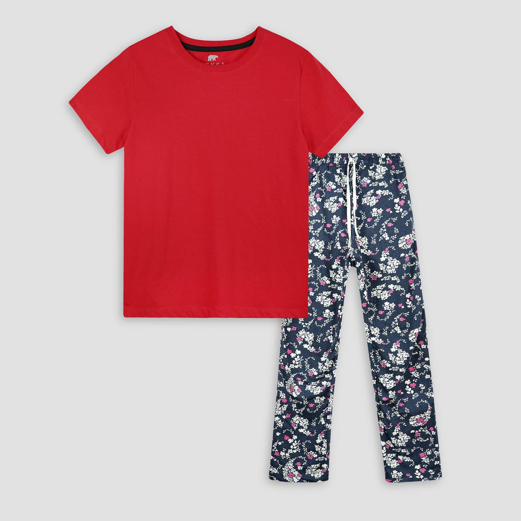Floral Pyjama Night Suit Set with Red Tee XS - Premium Unisex | LEKSI Pakistan