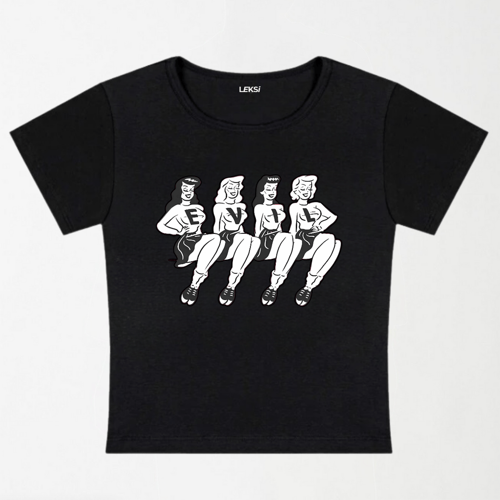 Four Girls Evil Y2K Baby Tee XXS - Premium Unisex | LEKSI Pakistan