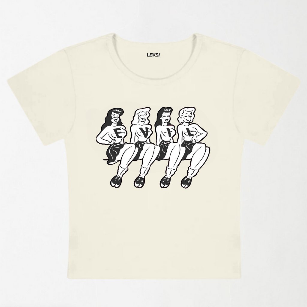 Four Girls Evil Y2K Baby Tee XXS - Premium Unisex | LEKSI Pakistan