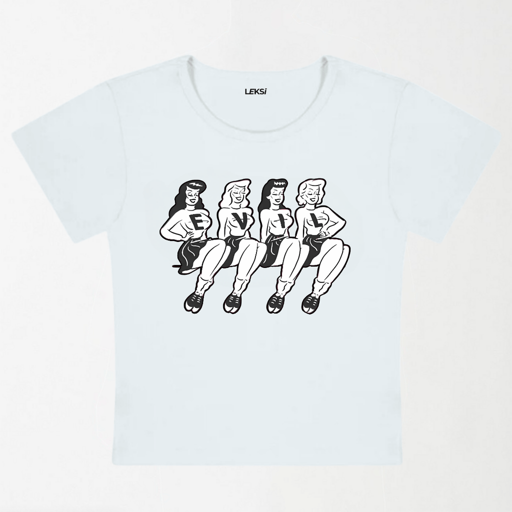 Four Girls Evil Y2K Baby Tee XXS - Premium Unisex | LEKSI Pakistan