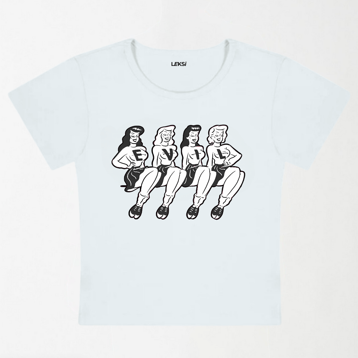Four Girls Evil Y2K Baby Tee XXS - Premium Unisex | LEKSI Pakistan