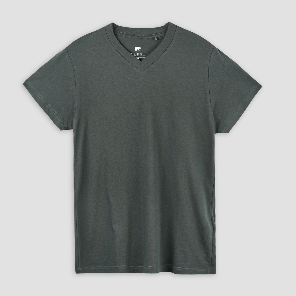 Grey V - Neck T-Shirt XS - Premium Unisex | LEKSI Pakistan