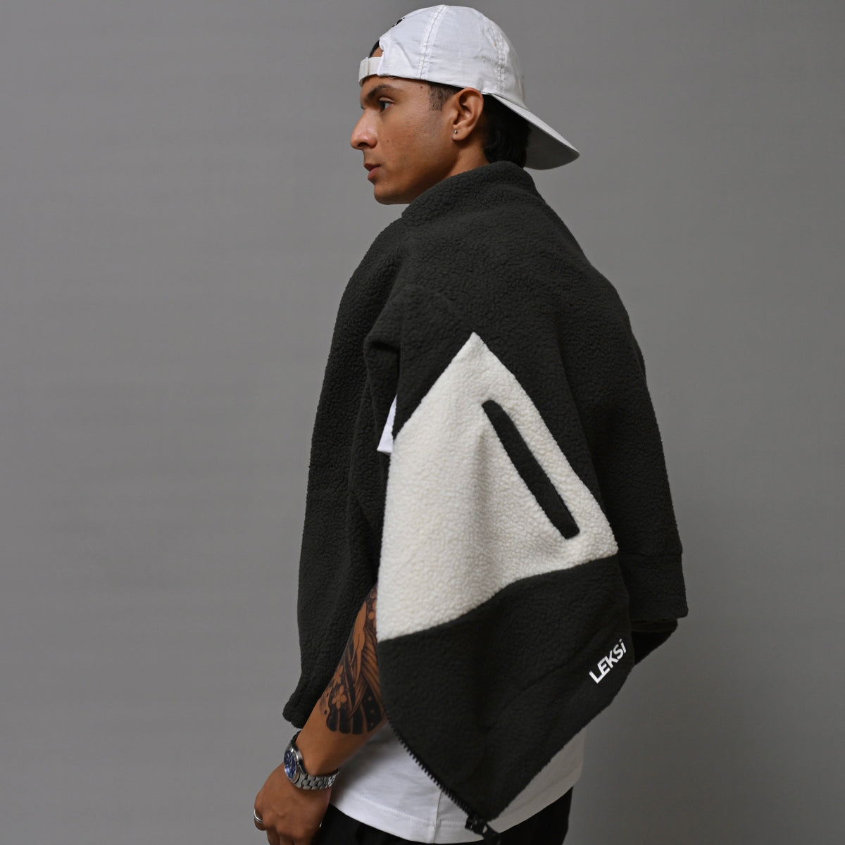 Grey & White Unisex Sherpa Jacket S - Premium Unisex Sherpa | LEKSI Pakistan
