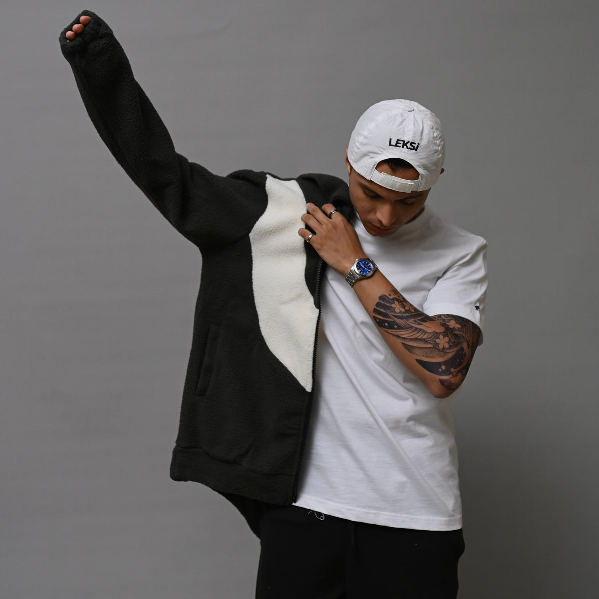 Grey & White Unisex Sherpa Jacket S - Premium Unisex Sherpa | LEKSI Pakistan