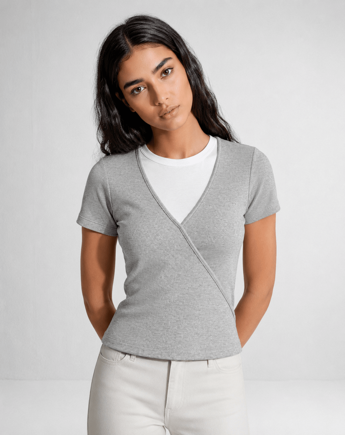 Greyline Wrap Ribbed Top XS - Premium Unisex | LEKSI Pakistan