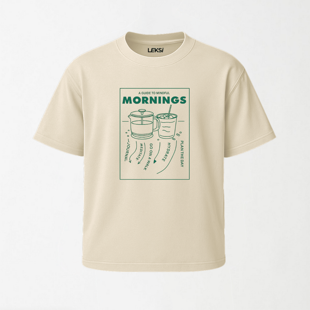Guide to Mindful Mornings - Round Neck Unisex T Shirt S - Premium Unisex Graphic T-Shirt | LEKSI Pakistan