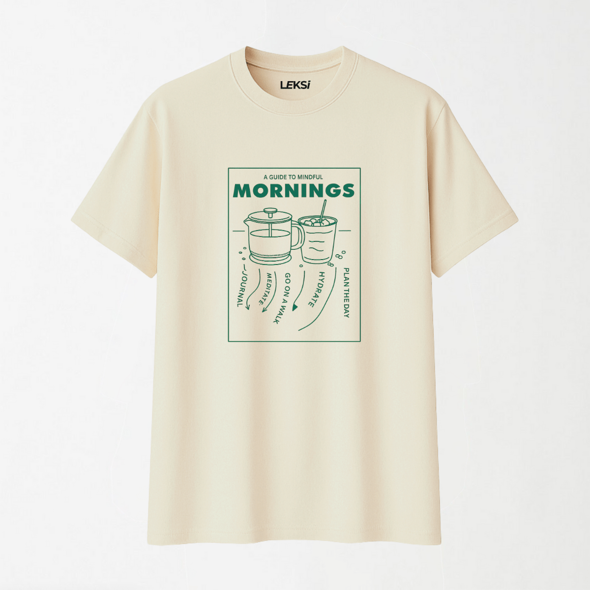 Guide to Mindful Mornings - Round Neck Unisex T Shirt S - Premium Unisex Graphic T-Shirt | LEKSI Pakistan