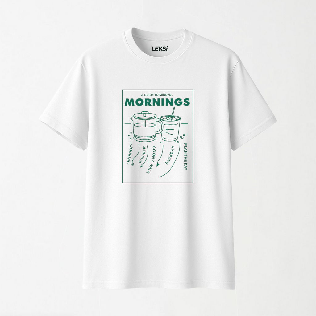 Guide to Mindful Mornings - Round Neck Unisex T Shirt S - Premium Unisex Graphic T-Shirt | LEKSI Pakistan