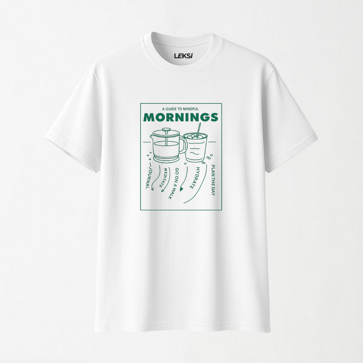 Guide to Mindful Mornings - Round Neck Unisex T Shirt S - Premium Unisex Graphic T-Shirt | LEKSI Pakistan