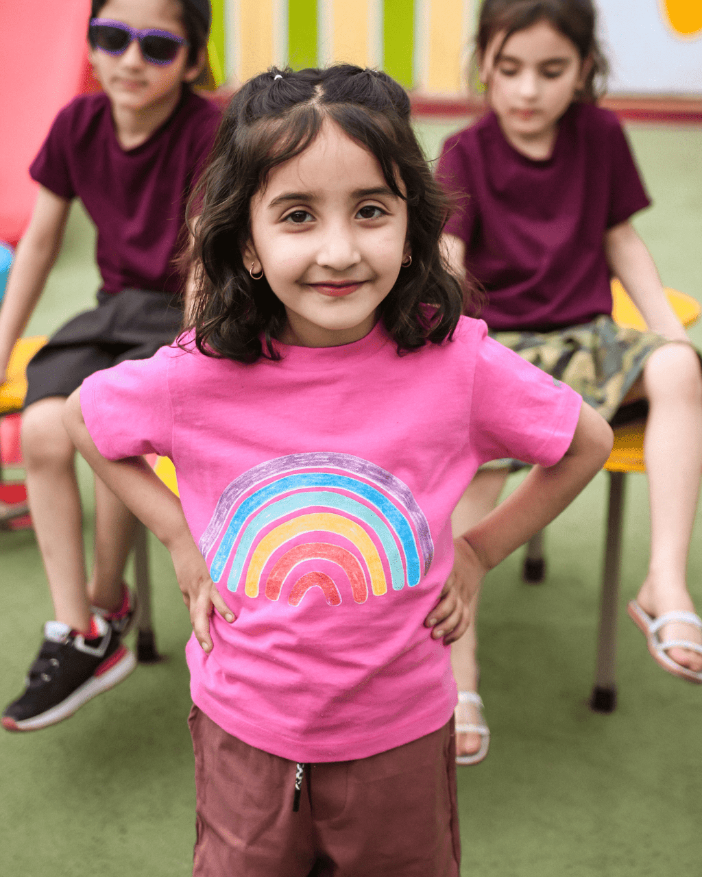 Happy Rainbow - Pink Round Neck Unisex Kids T-Shirt 3 - 6 Months - Premium Unisex | LEKSI Pakistan
