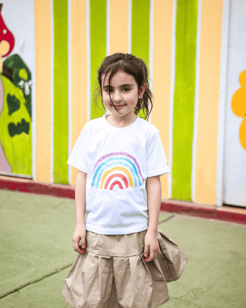 Happy Rainbow - White Round Neck Unisex Kids T-Shirt 3 - 6 Months - Premium Unisex | LEKSI Pakistan