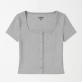 Heather Grey Button Through Square Neck Top XXS - Premium Unisex Square Neck | LEKSI Pakistan