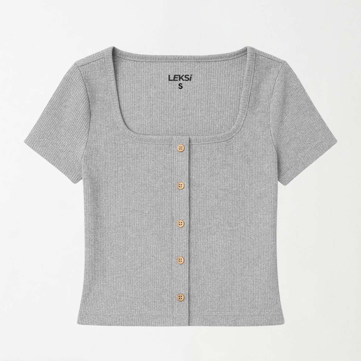 Heather Grey Button Through Square Neck Top XXS - Premium Unisex Square Neck | LEKSI Pakistan