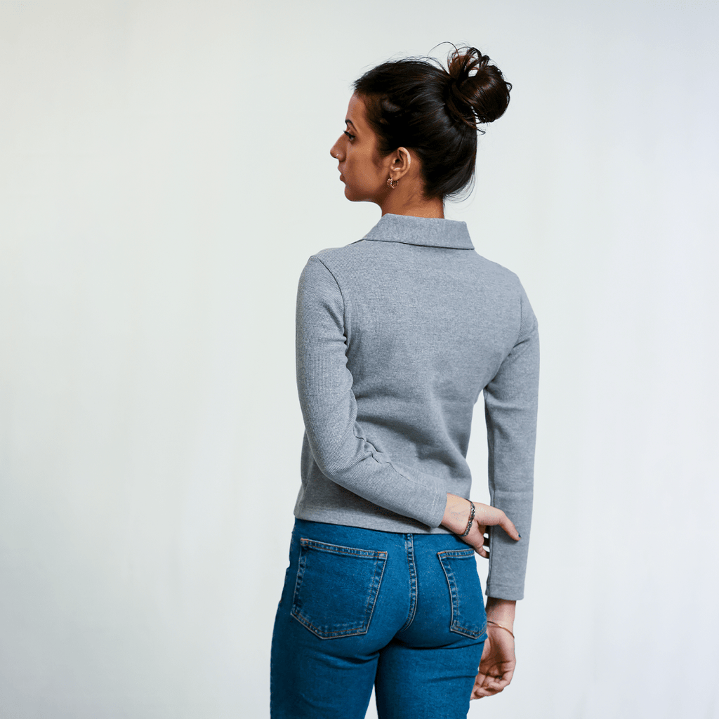 Heather Grey Full Sleeves Polo Ribbed Shirt XXS - Premium Unisex Polo | LEKSI Pakistan