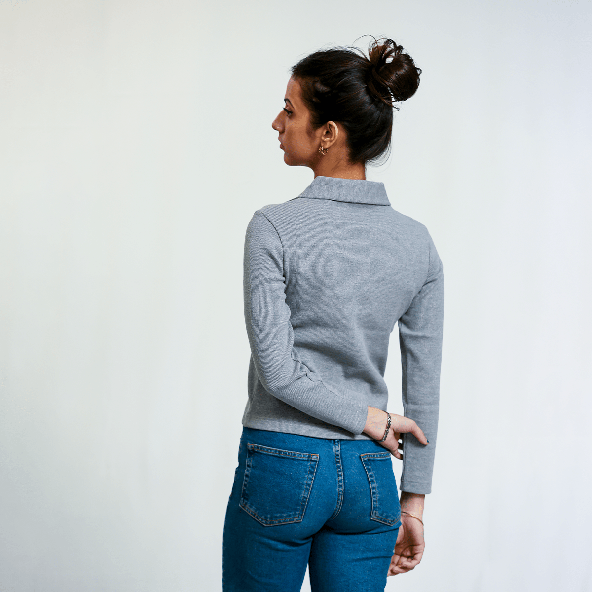 Heather Grey Full Sleeves Polo Ribbed Shirt XXS - Premium Unisex Polo | LEKSI Pakistan