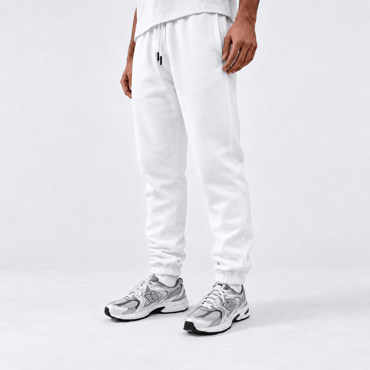 Heather White Unisex Sweatpants - Fleece (Winter-Friendly) XS - Premium Unisex Sweatpants | LEKSI Pakistan